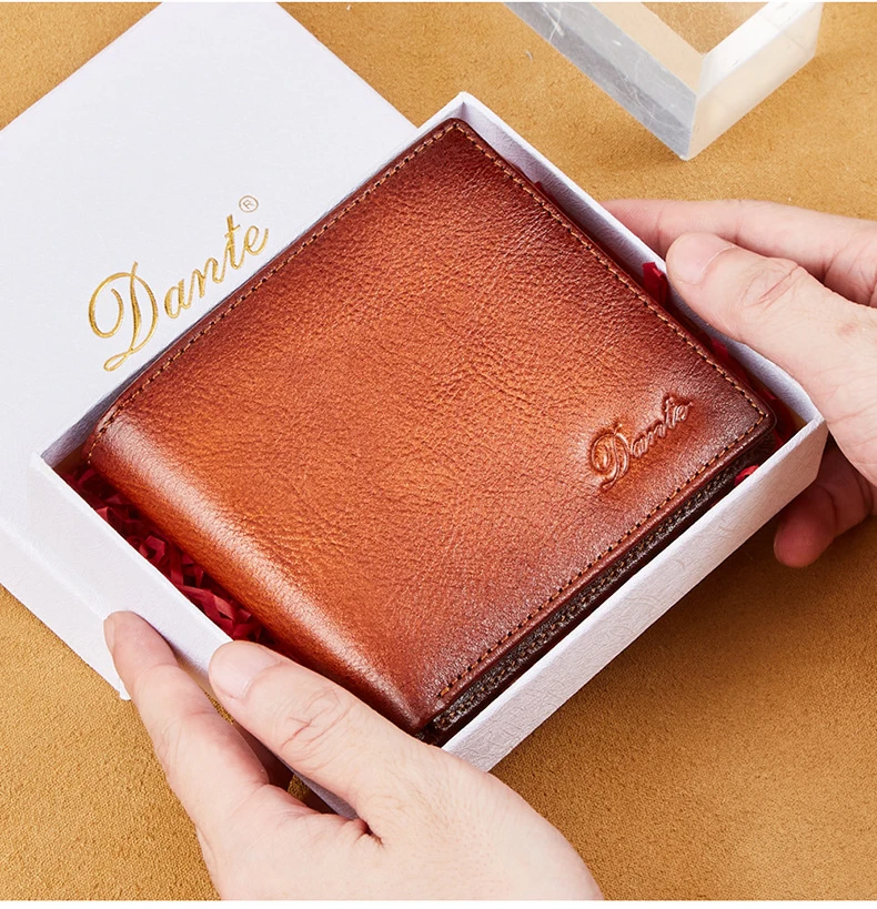 Dante 2023 Men's Leather Wallets RFID Anti-theft Brush Short Clips 100% Head Layer Cowhide Retro Casual Vertical Purse Money Bag
