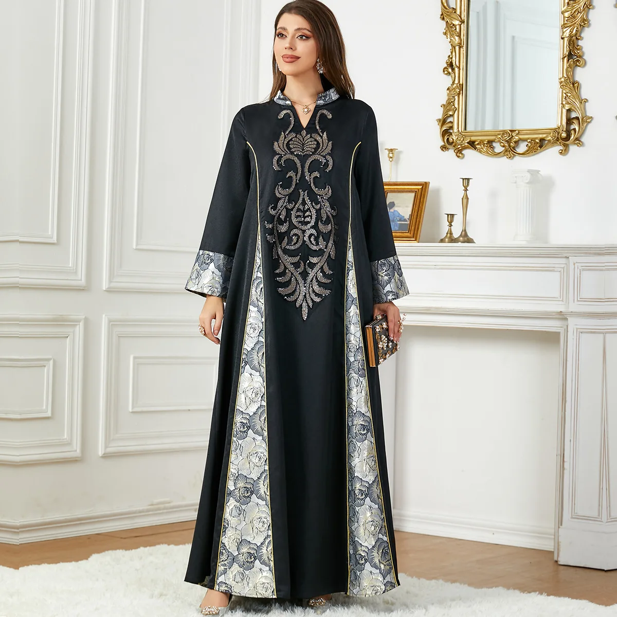 

Women Muslim Sequin Long Maxi Dress Dubai Turkey Abaya Marocain Robe Islamic Jalabiya Eid Ramadan Femme Musulman Kaftan Djellaba