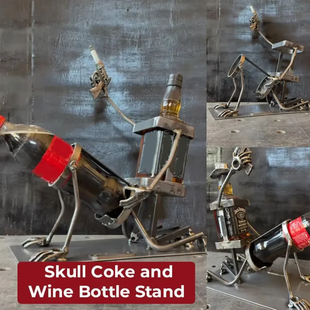 Steampunk Style Drink Stand Skull Skeleton Design Wine Holder Beer Whisky Wine Bottle Display Rack Stand for Whiskey Beer