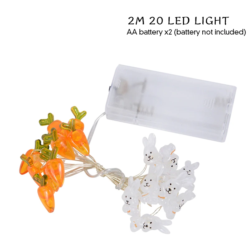 2M 20LED Easter Rabbit Carrot String Light Chick Eggs Fairy Light Garland 2025 Happy Easter Party Decoration For Home Kids Gift