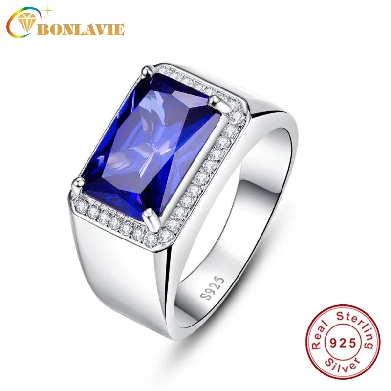 

AAA Quality Luxury 7ct Blue Sapphire Ring Solid 925 Sterling Silver Jewelry Emerald Design Fabulous Charm bague anel masculino