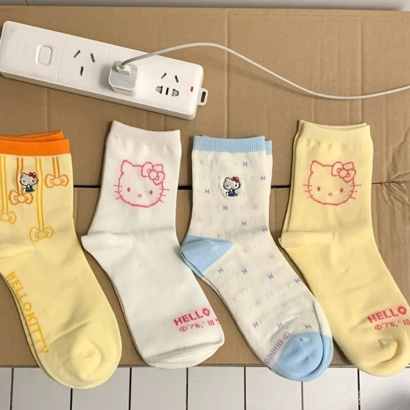 

Kawaii Sanrio Anime Hello Kitty Cute Cartoon Mid Calf Socks Sweet All Match Stockings Cute Things for Girls