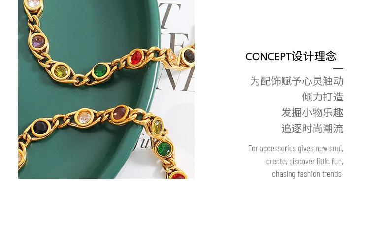 Fashion Colorful Zircon Necklace Bracelet Fashion Niche Fish Eye Stitch Chain Jewelry Set Accessories