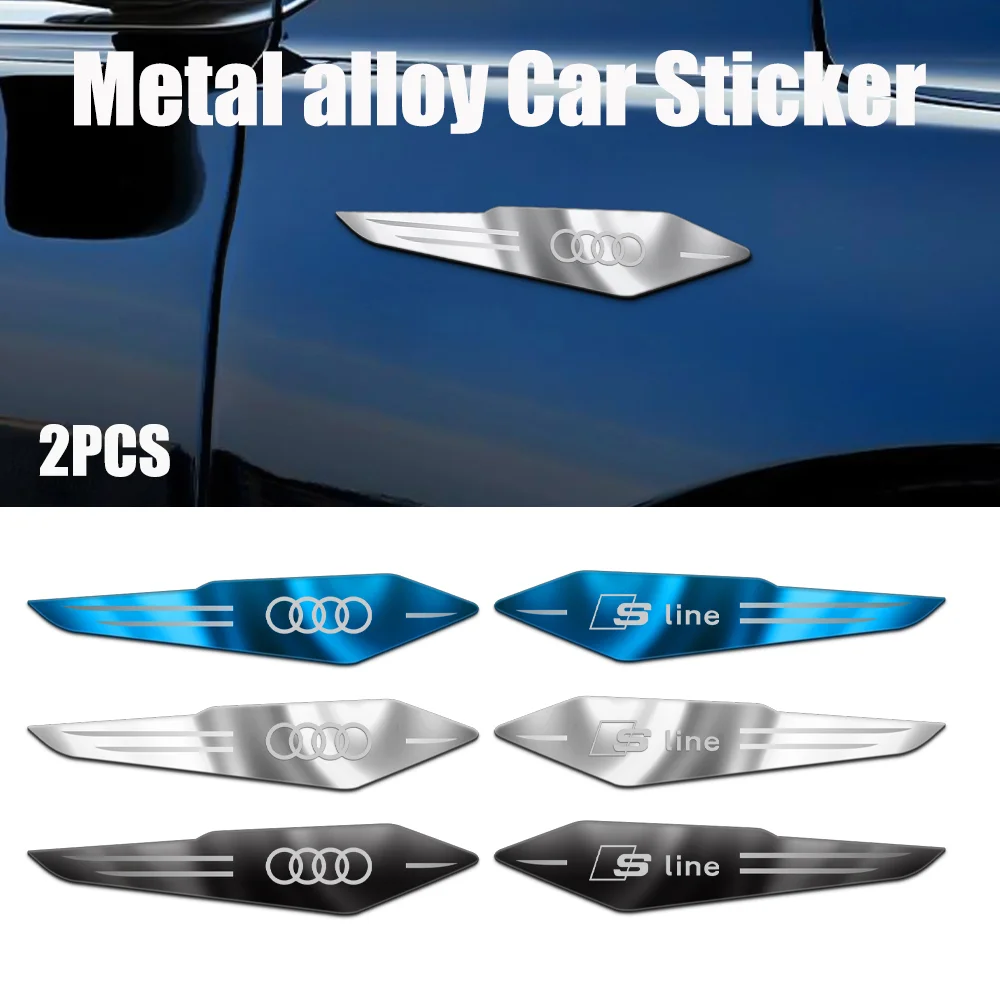 2Pcs 3D Metal Car Badge Side Fender Body Decoration Sticker Accessori Auto Per Audi Sline Tt Q6 Q7 Q8 Tt Rs Sline Quattro S Q5