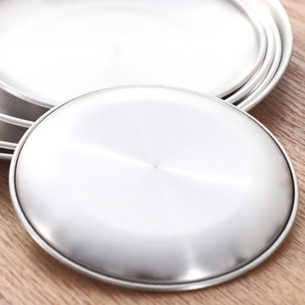 14/17/20/23/26cm Stainless Steel Matte Round Dining Plate Tableware Dessert Pizza Dish Fruit Tray Round Shape Meat Dinnerware