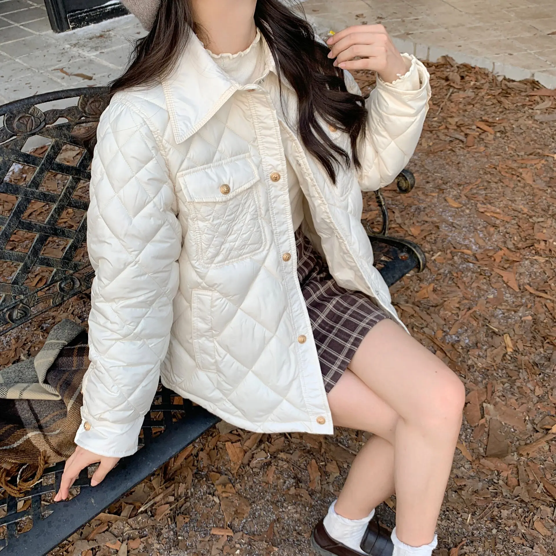 2025 Winter Maternity Down Jackets Long Sleeve Turn-down Collar Button Fly Pregnant Woman Plaid Cotton Coats Pregnancy Outerwear