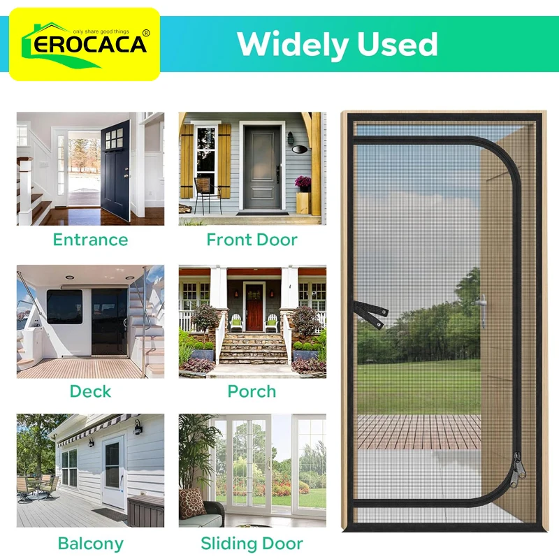 EROCACA Reinforced Cat Screen Door Pet Resistant Mesh Screen Door Pets Proof Zipper For Living Bedroom Patio