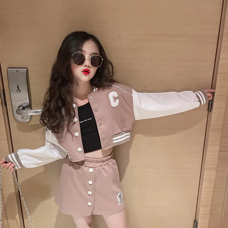 Girl's Fashion Baseball Jacket with Skirt 4