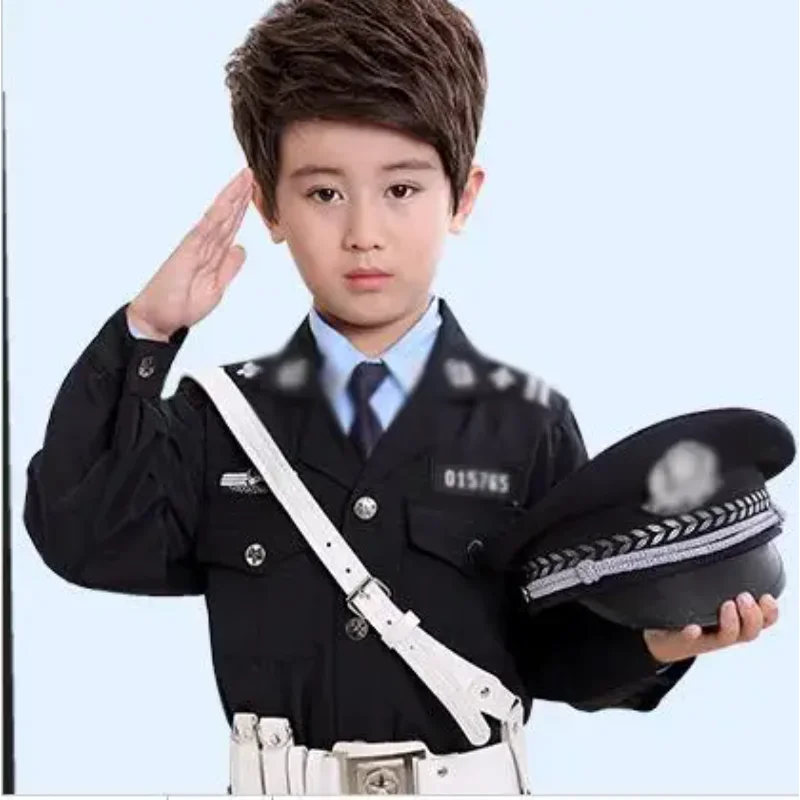Police Uniform Boy Performance Clothing Include Jacket Pant Belt Hat Traffic Cosplay Suit Spring