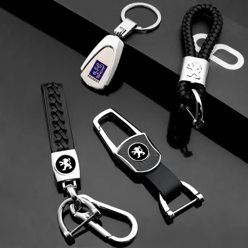 3D Metal Leather Car Styling Keychain for Peugeot 508 208 3008 407 607 307 RCZ 308 206 2008 Auto Key Chain Key Rings Accessories car keychain