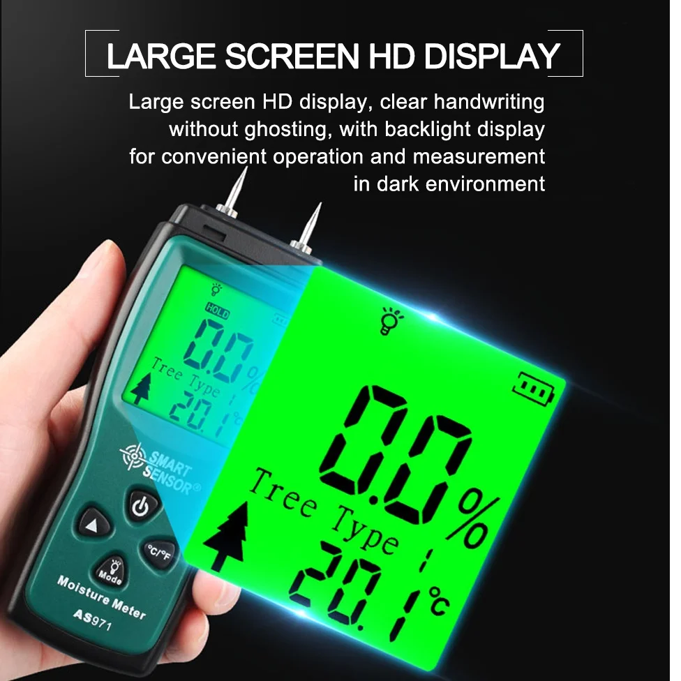 SMART SENSOR Humidity Tester AS971 Digital Wood Moisture Humidity Tester 0~40℃ W