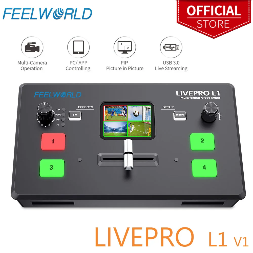 FEELWORLD-Mezclador de vídeo multiformato LIVEPRO L1 V1, editor para mezclar  vídeos, conmutador con 4 entradas HDMI, producción de cámara, USB 3.0,  transmisión en directo y Youtube - AliExpress Productos electrónicos