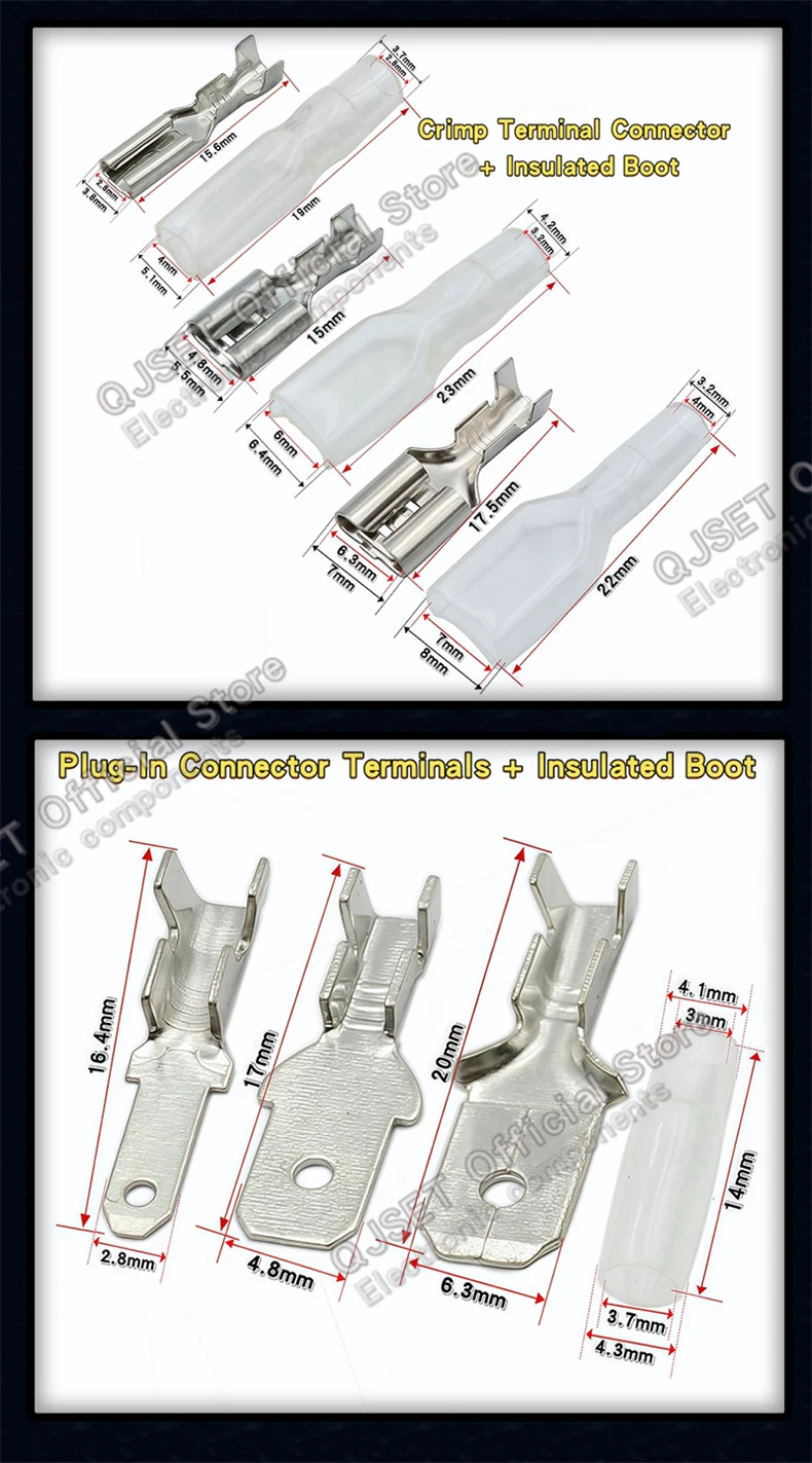 100Pcs 2,8mm 4,8mm 6,3mm Stecker Frühling Weiblich Männlich Spaten Kalt Crimp Terminals Stecker Auto Lautsprecher elektrische Draht Anschlüsse Set – Detail 6