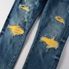 Street Fashion Men Jeans Retro Washed Blue Stretch Skinny Ripped Jeans Men Yellow Leather Patched Designer Hip Hop Brand Pants 4
