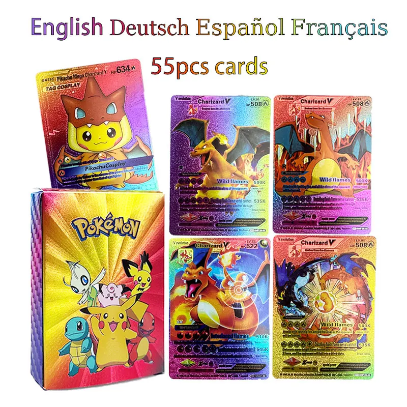 

Pokemon German Battle Game Collection Card Gold Foil English French Flash Energy Charizard Pikachu Original Anime Multiple Cards