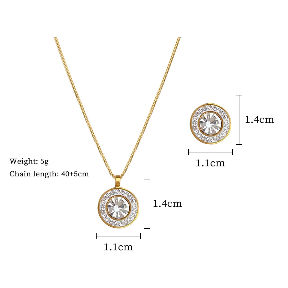ZAKOL Shiny Crystal Zircon Round Pendant Necklace Earrings for Women Exquisite Stainless Steel Chain 2 Pcs Jewelry Set 6