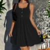 Fashionable plus size women's everyday sleeveless dress, square neck vest dress with button decoration