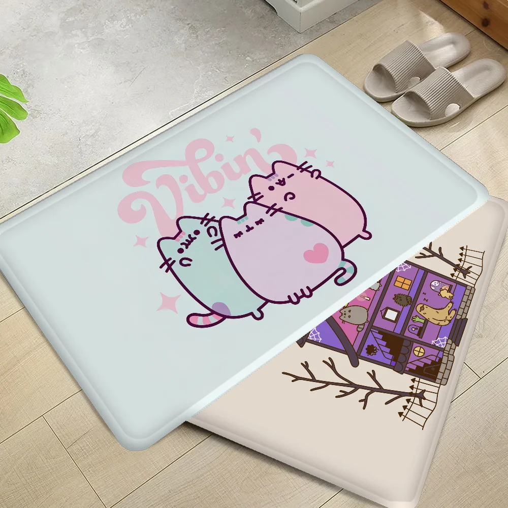 

P-Pusheen-Cat Floor Mat Bathroom Mat Anti-slip Absorb Water Long Strip Cushion Bedroon Mat Welcome Doormat