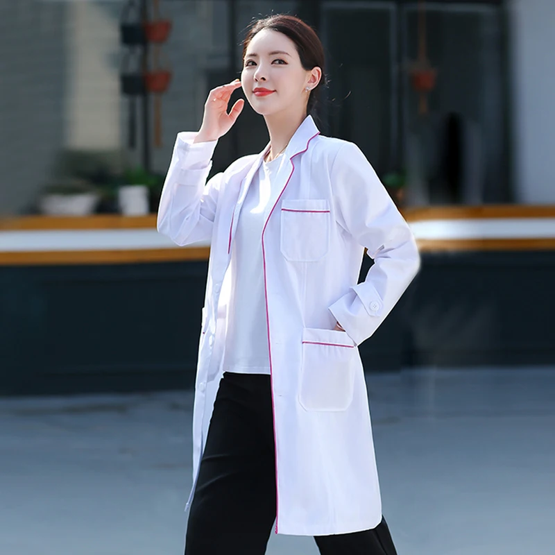 Unisex White Lab Coats Beauty Salon Workwear Pet Grooming Long Sleeved Lab Coats Famale Spa Uniform Health Service Work Clothing