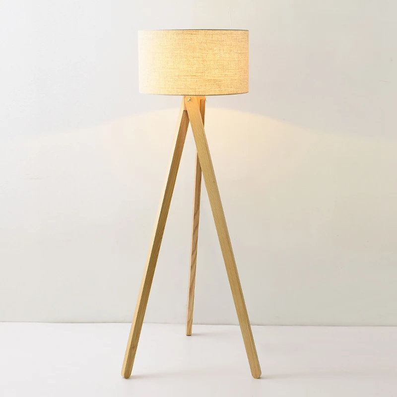 

Nordic Tripod Wood Vertical Lamp LED Floor Lamp for Living Room Tea Table Lamp Warm Bedroom Bedside Lamp Living Room Floor Lamp