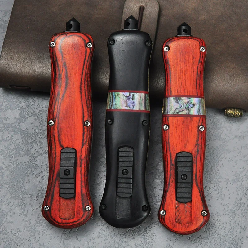 INFIDEL Series OTF Tech Knife McHenry BM3300 D2 Blade Outdoor Camping Knife Wood+ Steel Handle Survival Pocket Knives EDC Tools 2