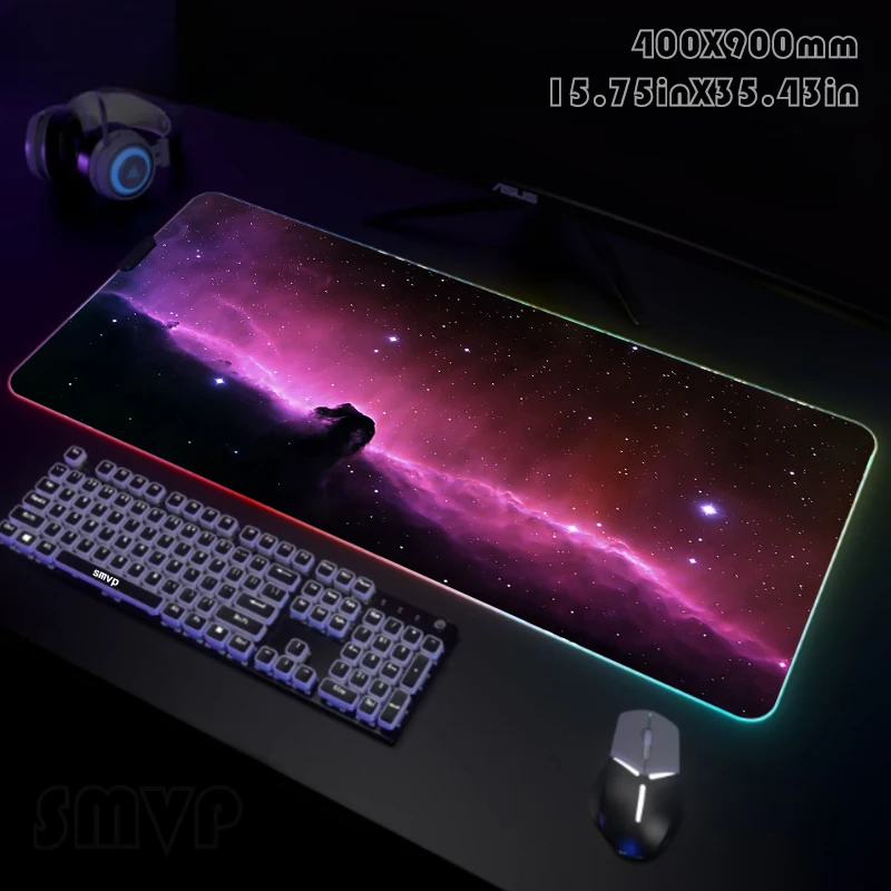 

Space Large RGB Mouse Pad Gaming Mousepad LED Mouse Mat Gamer Mousepads PC Desk Pads RGB Keyboard Mats XXL 35.4x15.7in