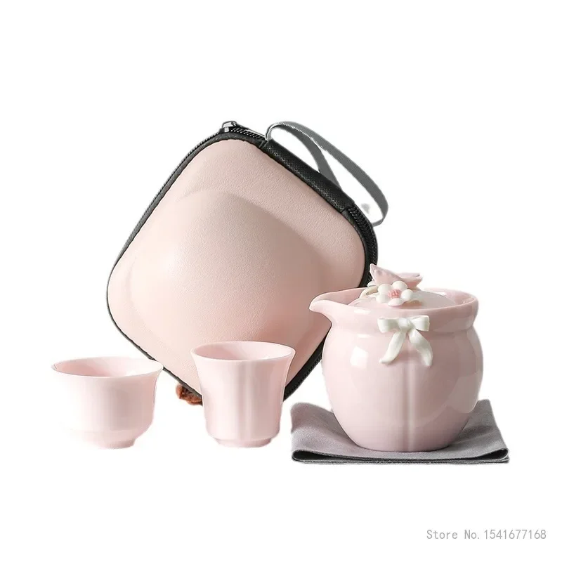 Pink Flower by Hand Portable Tea Set, Teapots Home Furnishings, Creative Tea Pot, Pink, White, Yellow, High Beauty, Quick Cups