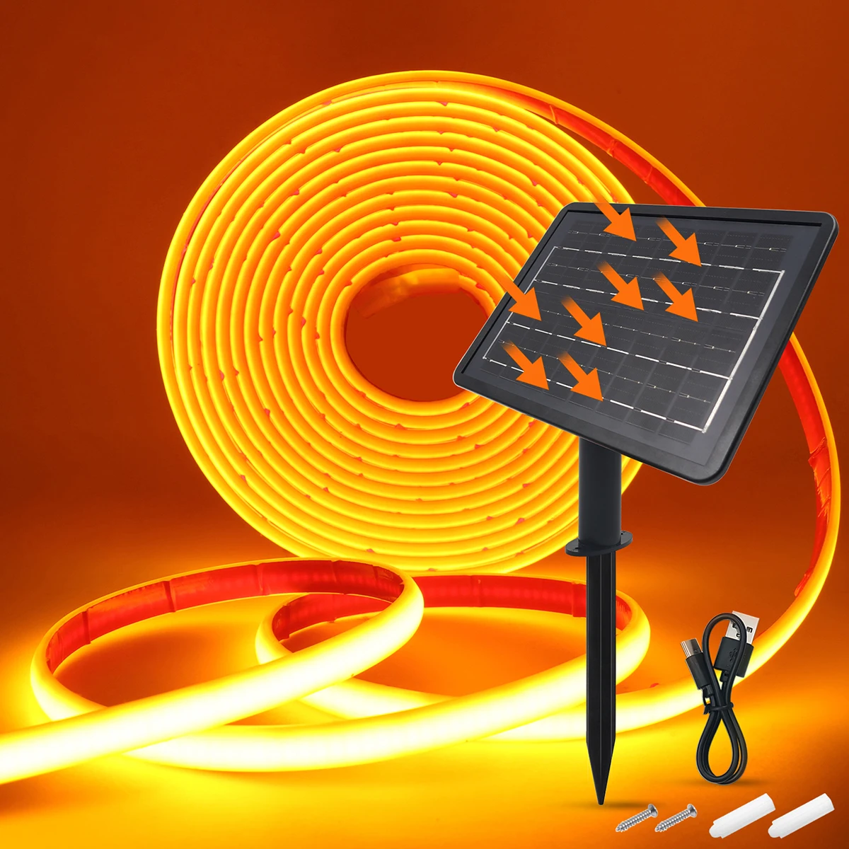 High-Density 24V Solar COB Neon Light Strip - Waterproof Flexible Warm White/Color Options, 320 LEDs/m