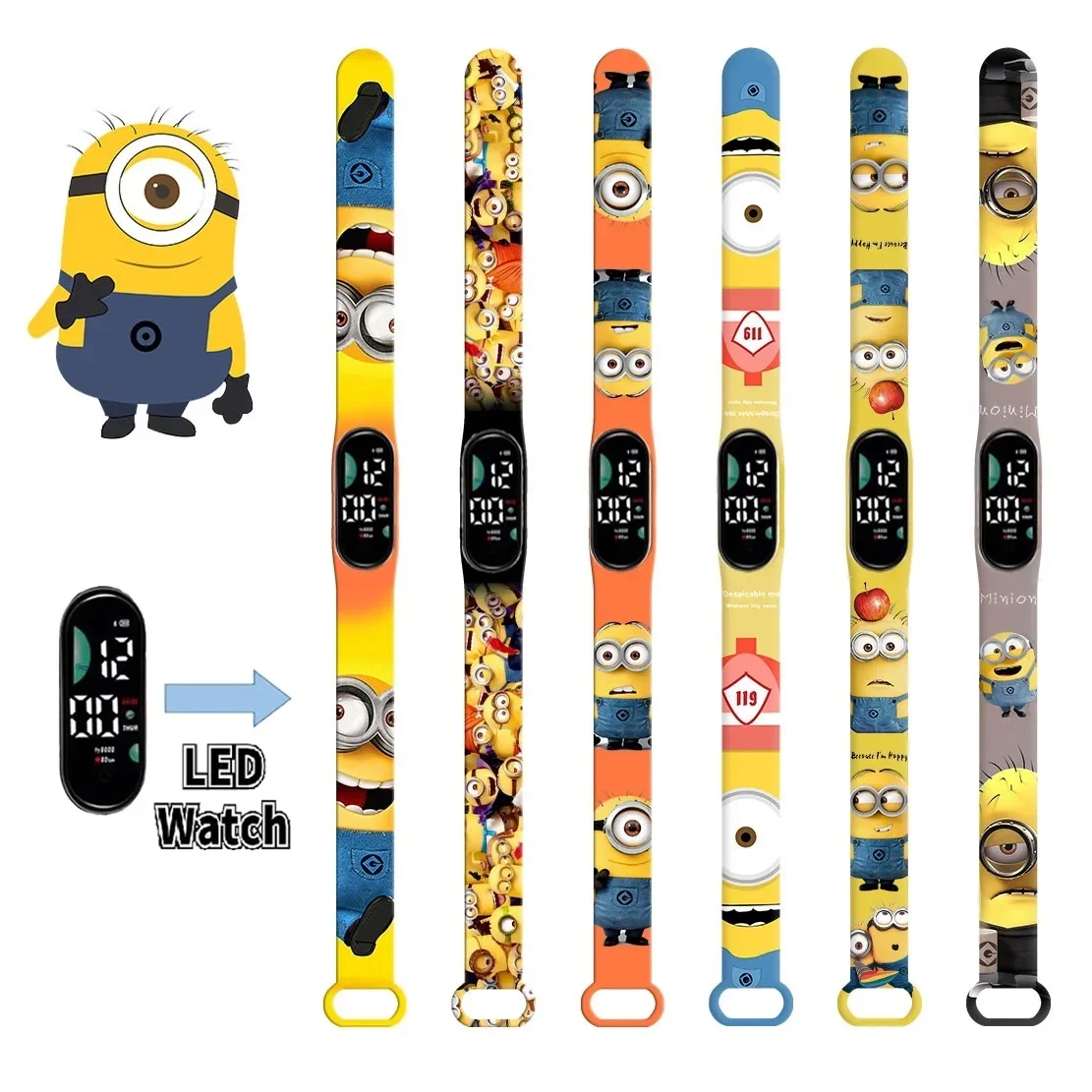 Nuovo Pikachu Minions Child Watchs Anime Minions Cartoon Digital Electronic Led Student Silicone Wristband Kids Puzzle Watch