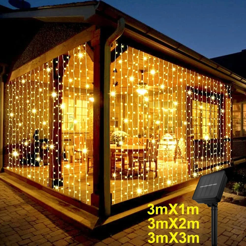 Outdoor Solar Curtain String Lights 3x3M 300 LEDs 1