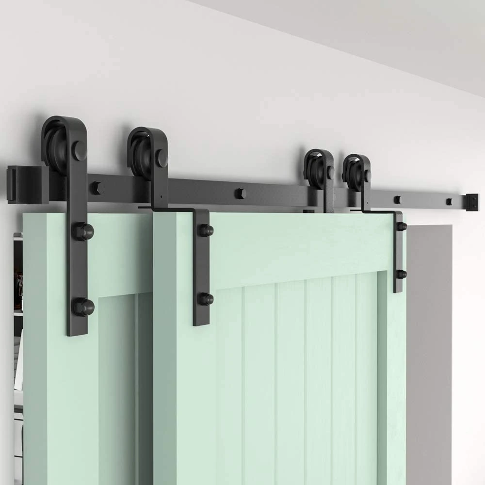 LWZH Kit de herrajes para puerta de granero de madera corrediza de 14 pies  para armario de puerta de una sola puerta, gabinete de armario, en forma de