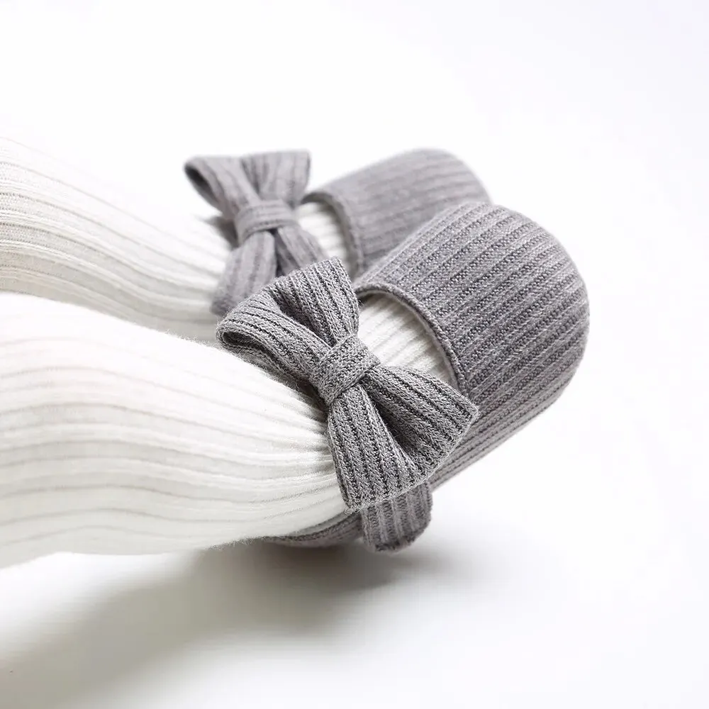 Baby Girl Shoes Knitted Cotton Flats Bow Soft Sole Newborn Walker Crib Shoe Sandals 3