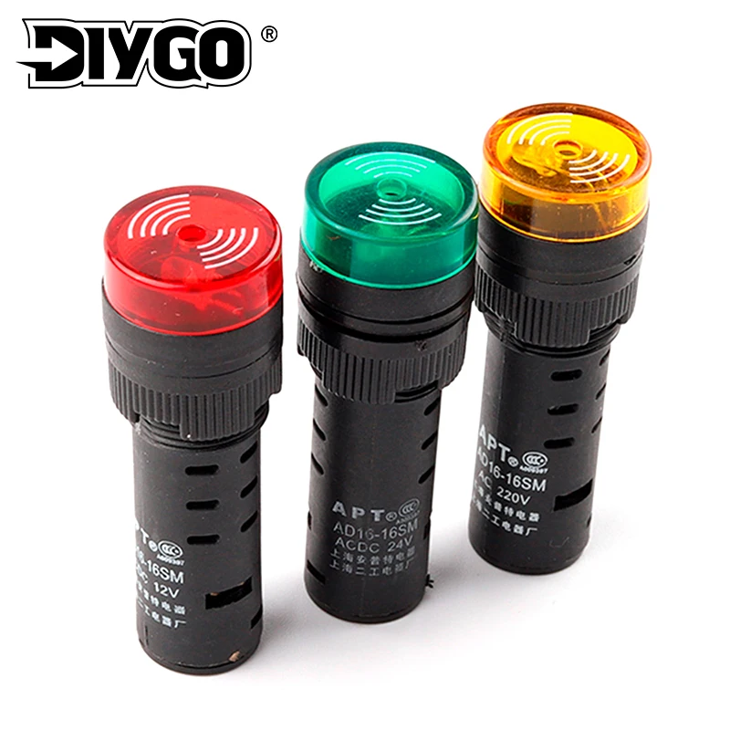 Ad16-16Sm 16Mm 12V 24V 110V 220V 380V Flash Signal Light Red Green Yellow Led Active Buzzer Beep Alarm Indicator Switch Diy Go