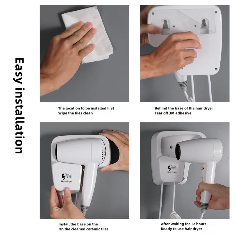 Hair Dryer Non Perforated Wall Mounted 1300W High-Power Fast Drying Negative Ion Hotel And Guesthouse Home Bathroom Hair Dryer