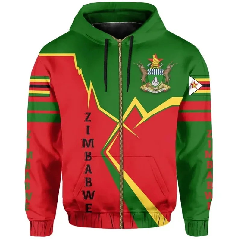 thumbnail image 1 of Sudadera con capucha con gráfico de mapa y bandera de Zimbabue para hombre, sudadera con capucha con emblema nacional con estampado 3D, suéteres casuales holgados con cremallera para la calle, 1 of 5
