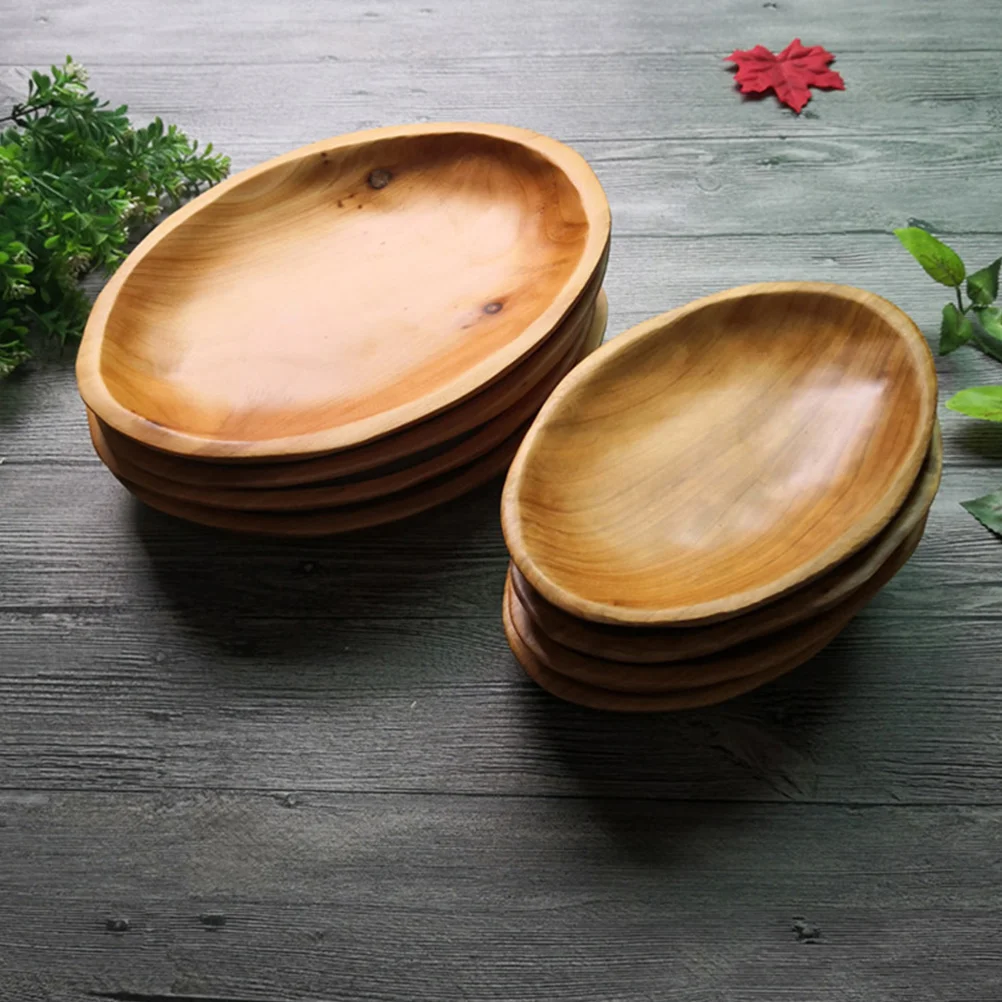 Solid Wood Fruit Tray Oval Wooden Plate Decorative Tray Food Serving Kitchen Dining Bar Serving Plates