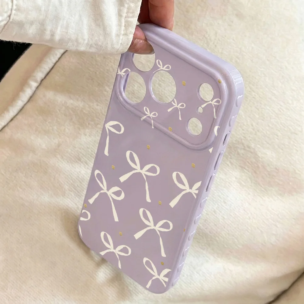Elegant Cream Bow Phone Case with Gold Dot Accents