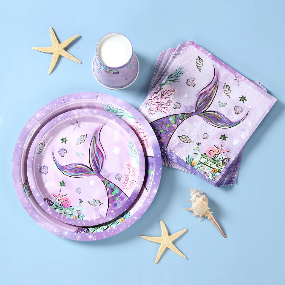 Mermaid Theme Disposable Tableware Mermaid Birthday Party Decor