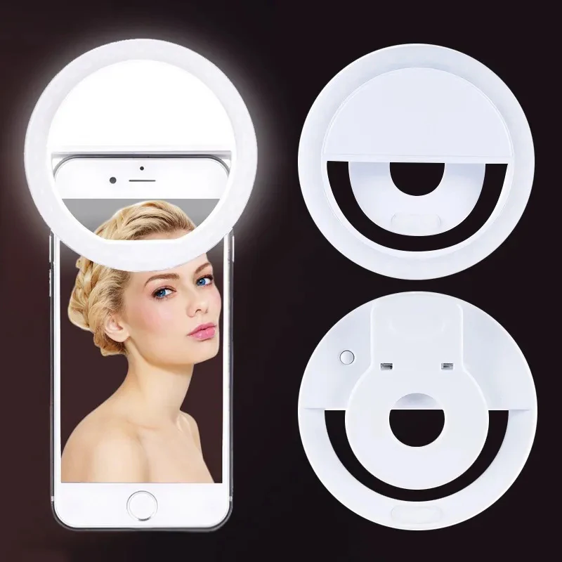 Usb Charge Led Selfie Ring Light Obiettivo Del Telefono Cellulare Led Selfie Lamp Ring Per Iphone Per Samsung Xiaomi Phone Clip-On Selfie Light