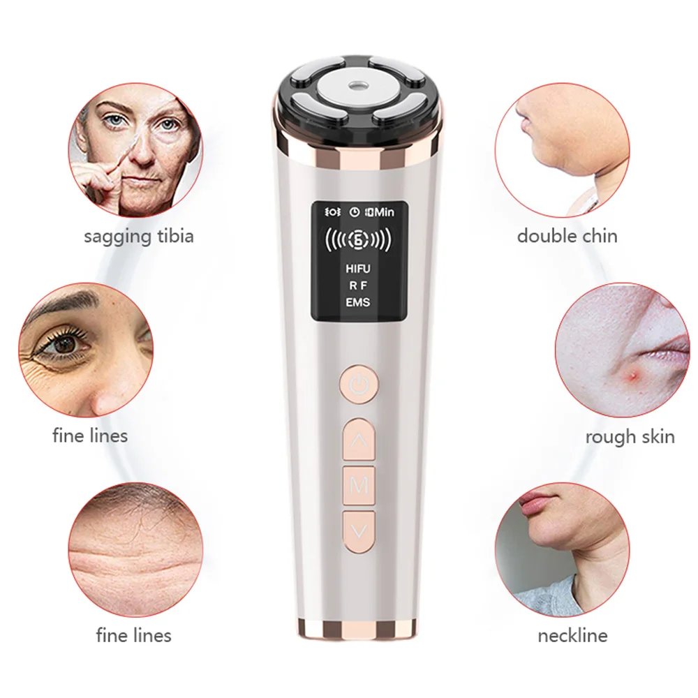 Skin Care Device Mini HIFU Ultrasonic Machine EMS Micro Current Vibration Facial Treatment Beauty Apparatus Firming Skin RF Light Anti Wrinkle