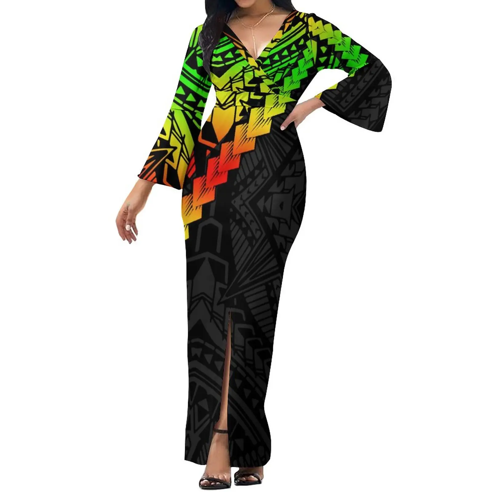 

New V-neck Design Custom Polynesian Long Dress Holiday Long Dress Big Shot Party Dress Summer women's dress 2023 Women's Dress