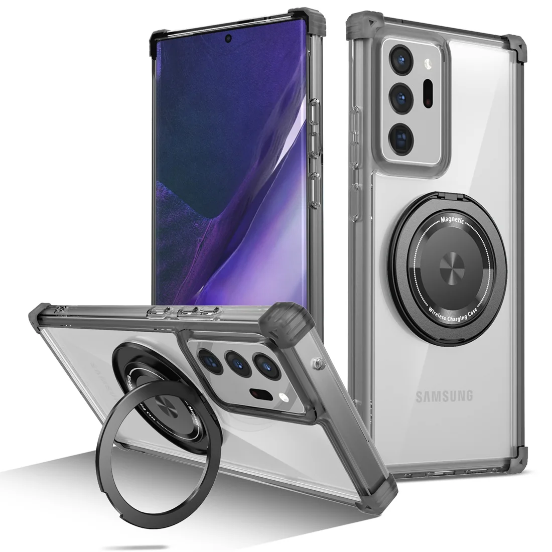 Clear Phone Case with 360° Rotating Ring and Magnetic Kickstand