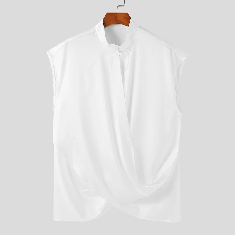 thumbnail image 1 of INCERUN Tops 2024 estilo coreano Casual para hombres con cuello alto hebilla cruzada chalecos huecos verano sólido todo fósforo sin mangas camisetas sin mangas S-5XL, 1 of 5