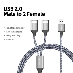 SUNKANDI Dual USB Female Hub Extension Cable - 1.2m (Gray)