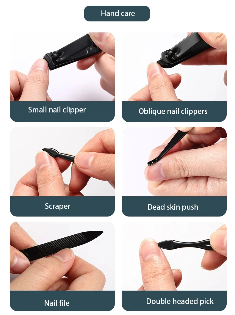 23 Piece Set Nail Clipper Set Foot Care Tool Acne Needle Nose Hair Clipper Black Nail Kit Manicure Tool