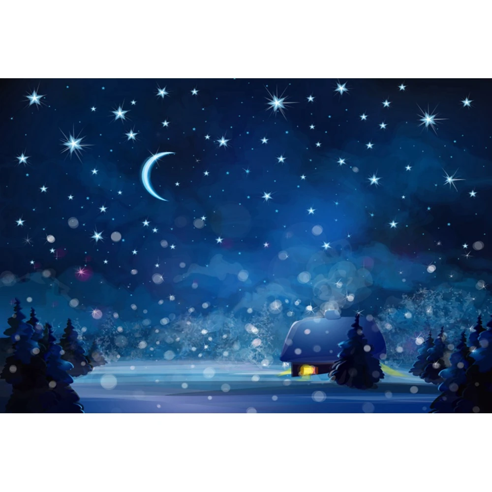 Starry Night Winter Forest Photography Backdrop - Christmas Party Decor & Child Portrait Photo Prop