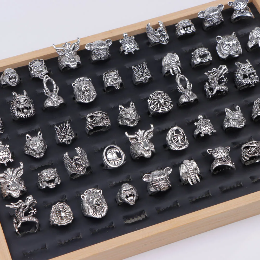 10/20/30/50Pcs/Lot Fashion Punk Rock Skull Snake Eye Animal Rings For Men Multiple Styles Mix Jewelry Party Gifts Wholesale 1
