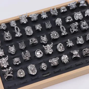 10/20/30/50Pcs/Lot Fashion Punk Rock Skull Snake Eye Animal Rings For Men Multiple Styles Mix Jewelry Party Gifts Wholesale 1