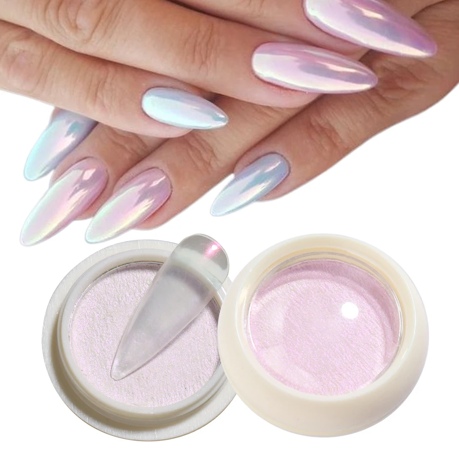 Aurora Mirror Nail Art Powder Pink Glitter Chrome Holographic Mermaid Rainbow Dust Chrome Pigment Manicure Decorazioni Jig01-06
