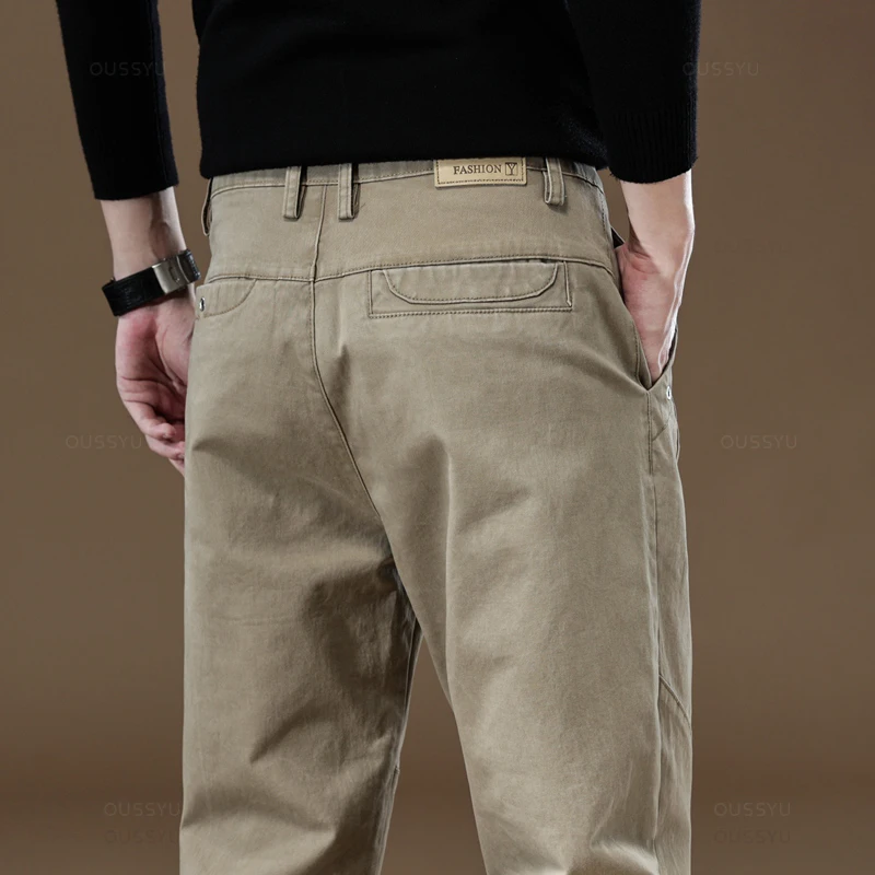 2024 New Spring Autumn Men's Cargo Work Pants 97%Cotton Thick Solid Color Wear Korean Grey Casual Trousers Male Plus Size 38 40 4